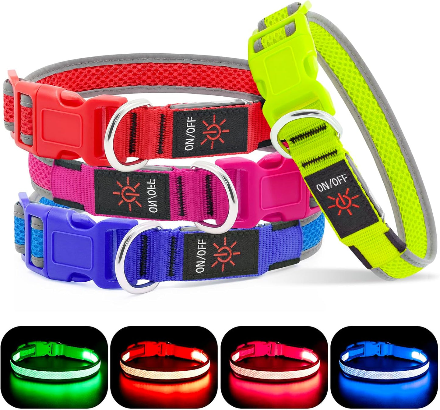 USB Rechargeable LED Dog Collar - Adjustable Super Bright Glowing Light for Night Walks (Green, Small)