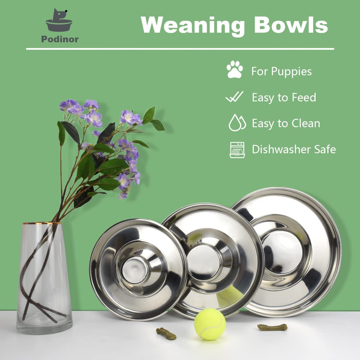 Stainless Steel Dog Bowls for Puppies - 10.3 Inch Feeding and Water Dishes