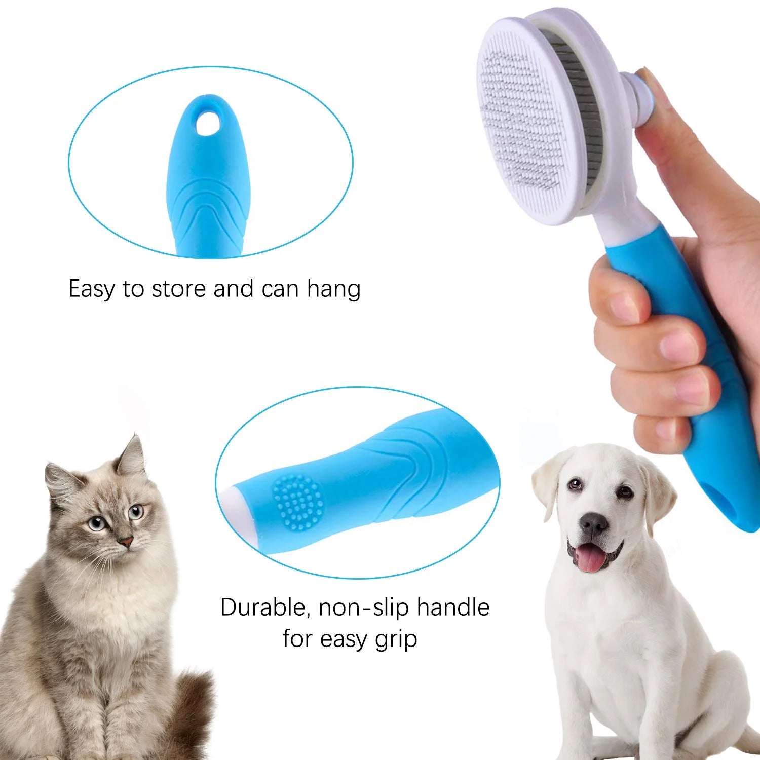 Professional Self-Cleaning Slicker Brush for Dogs and Cats - Pet Grooming Tool for Removing Loose Undercoat, Mats, and Tangled Hair with Integrated Flea Comb