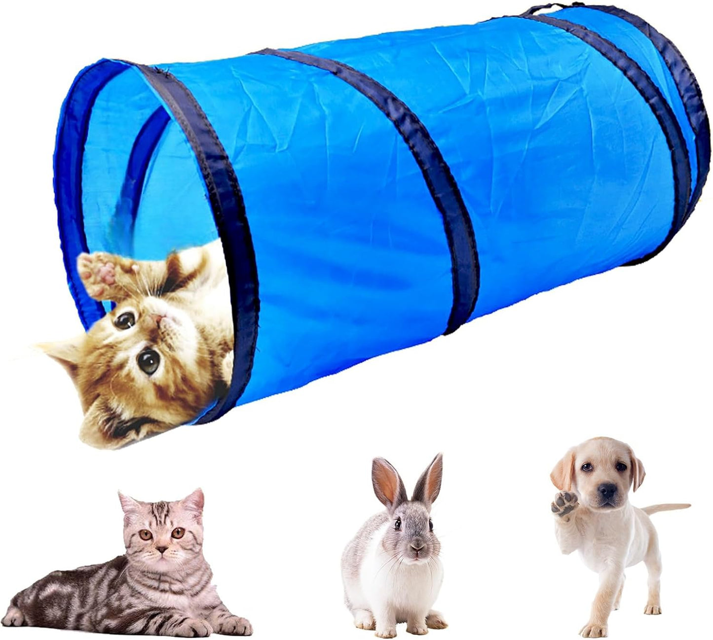 Interactive Cat and Rabbit Tunnel Toy - Collapsible 20" Play Tunnel for Indoor Pets, Including Cats, Kittens, Rabbits, and Puppies - Crinkle Design in Black