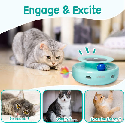 2-in-1 Interactive Cat Toys for Indoor Cats - Automatic Toy Balls and Mice with Ambush Feather Attachments, Dual Power Supply, Adjustable Speed, and Auto On/Off Feature