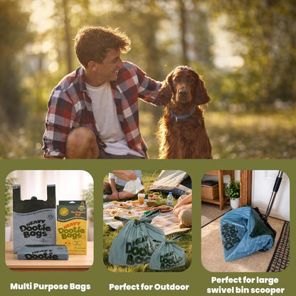 Premium Heavy-Duty Waste Bags with Easy-Tie Handles for Pet Waste and Litter Disposal - Versatile, Eco-Friendly, Strong, and Leakproof, Ideal for Swivel Bins and Scoopers
