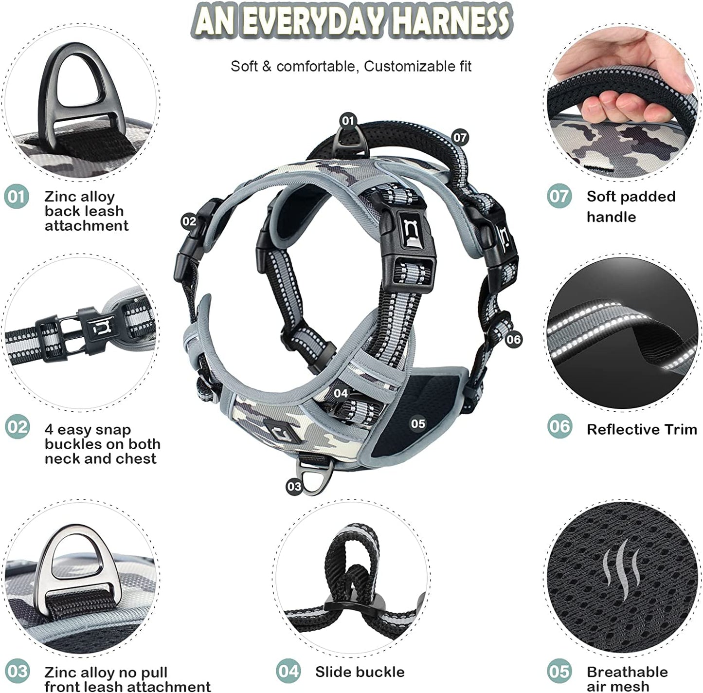 Waldseemuller No-Pull Dog Harness for Large Dogs - Easy Walk Harness with 4 Buckles for Medium to Extra Large Dogs and Puppy Training