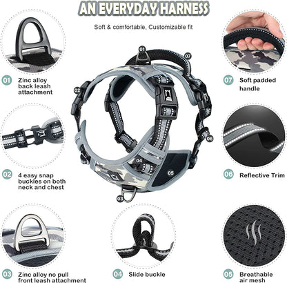 Waldseemuller No-Pull Dog Harness for Large Dogs - Easy Walk Harness with 4 Buckles for Medium to Extra Large Dogs and Puppy Training