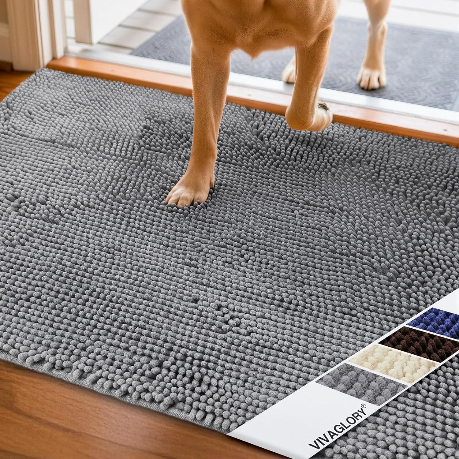 Absorpmax Dog Door Mat - Waterproof, Washable, and Water-Absorbent Rug for Indoor Entryways, 31" x 20", Grey