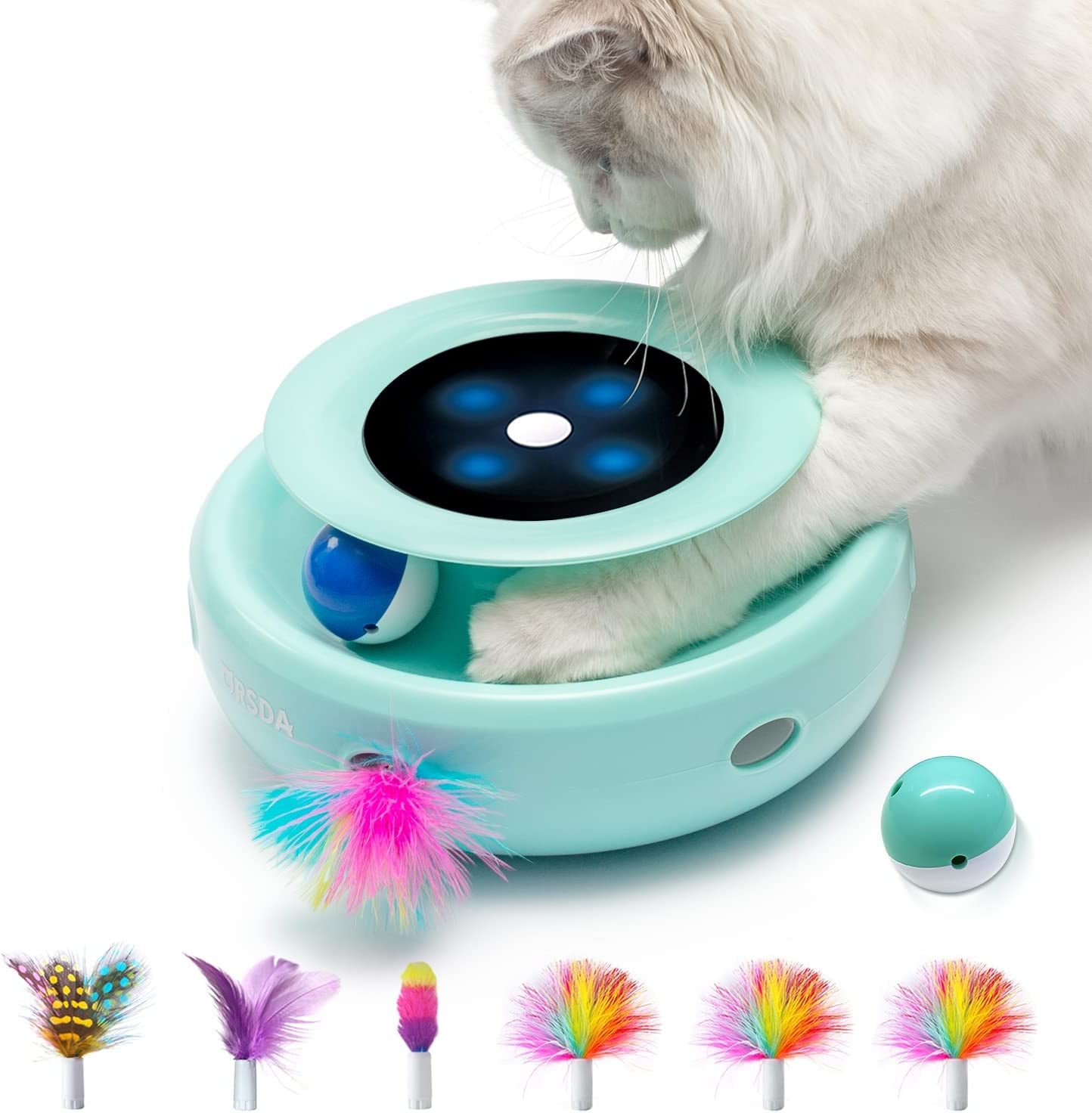 2-in-1 Interactive Cat Toys for Indoor Cats - Automatic Toy Balls and Mice with Ambush Feather Attachments, Dual Power Supply, Adjustable Speed, and Auto On/Off Feature