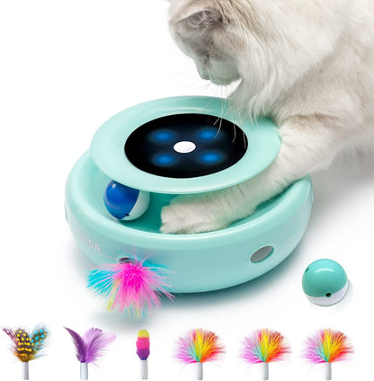 2-in-1 Interactive Cat Toys for Indoor Cats - Automatic Toy Balls and Mice with Ambush Feather Attachments, Dual Power Supply, Adjustable Speed, and Auto On/Off Feature