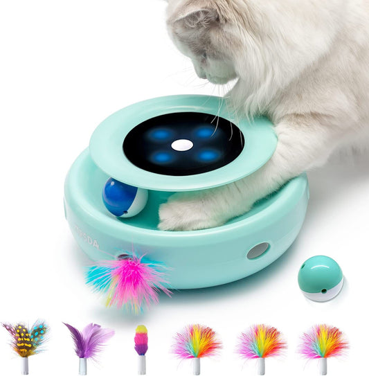 2-in-1 Interactive Cat Toys for Indoor Cats - Automatic Toy Balls and Mice with Ambush Feather Attachments, Dual Power Supply, Adjustable Speed, and Auto On/Off Feature