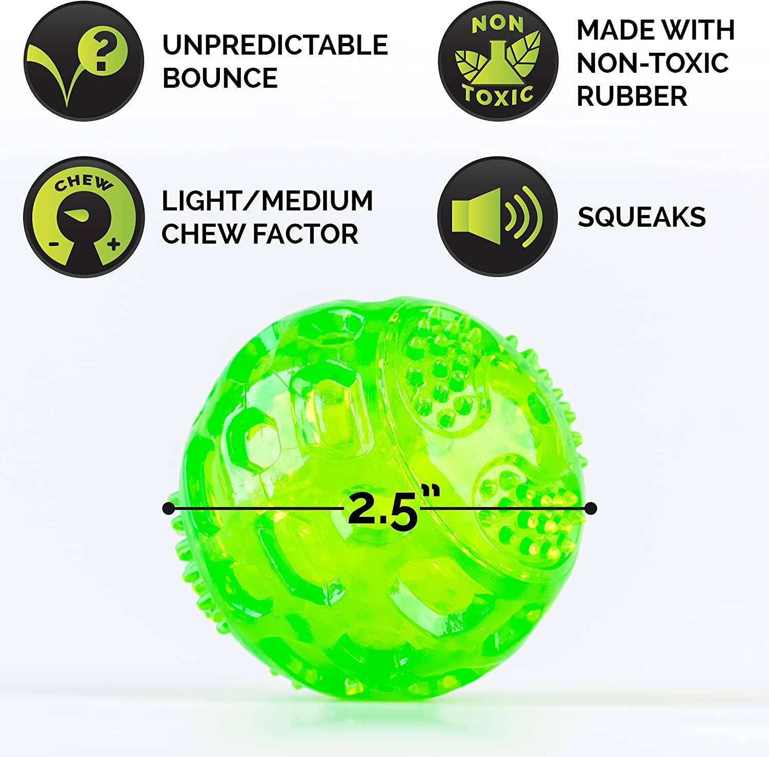 Durasqueak Interactive Dog Ball Toy - Floating and Squeaking Fetch Toy, 2.5 Inch Green, Ideal Alternative to Traditional Tennis Balls