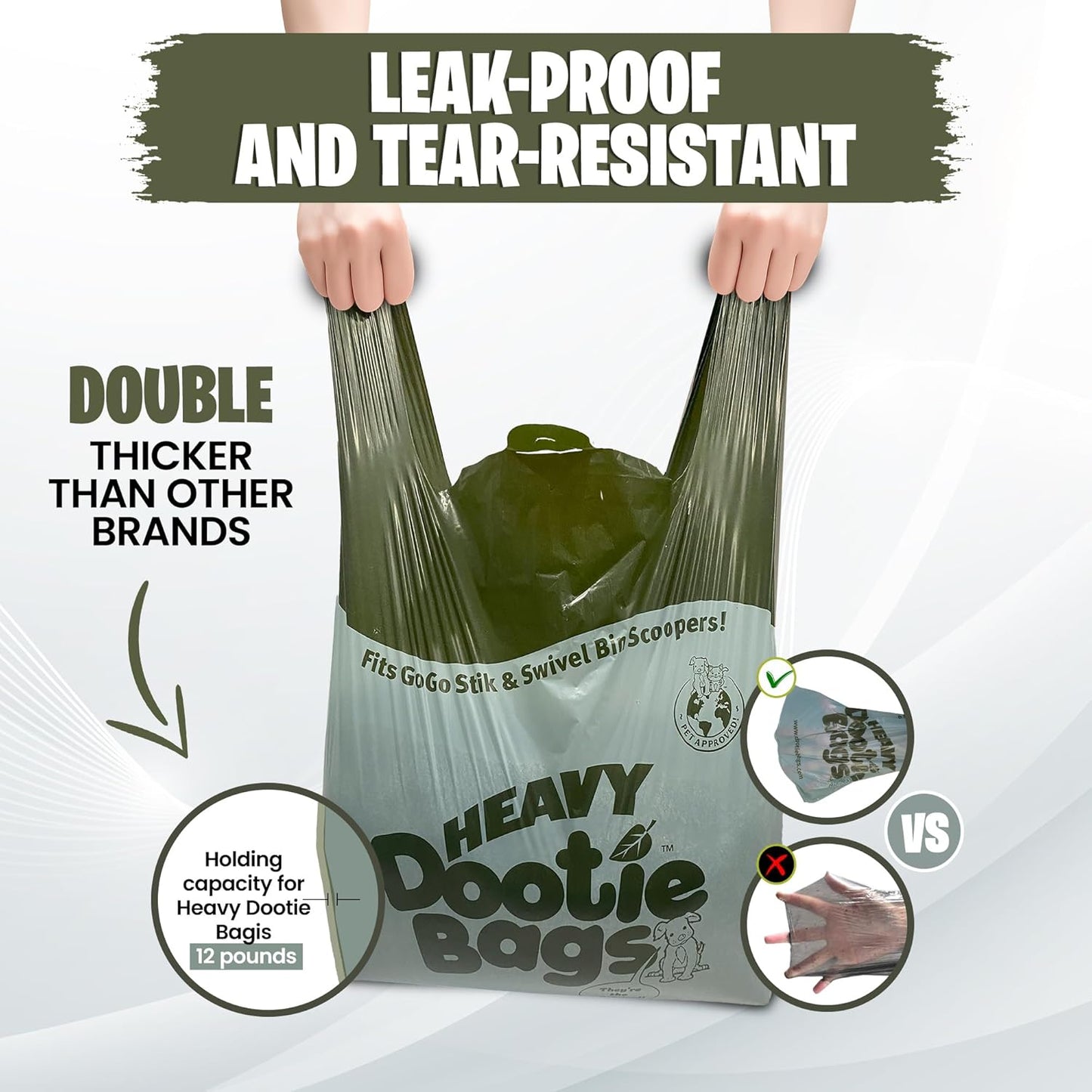 Premium Heavy-Duty Waste Bags with Easy-Tie Handles for Pet Waste and Litter Disposal - Versatile, Eco-Friendly, Strong, and Leakproof, Ideal for Swivel Bins and Scoopers