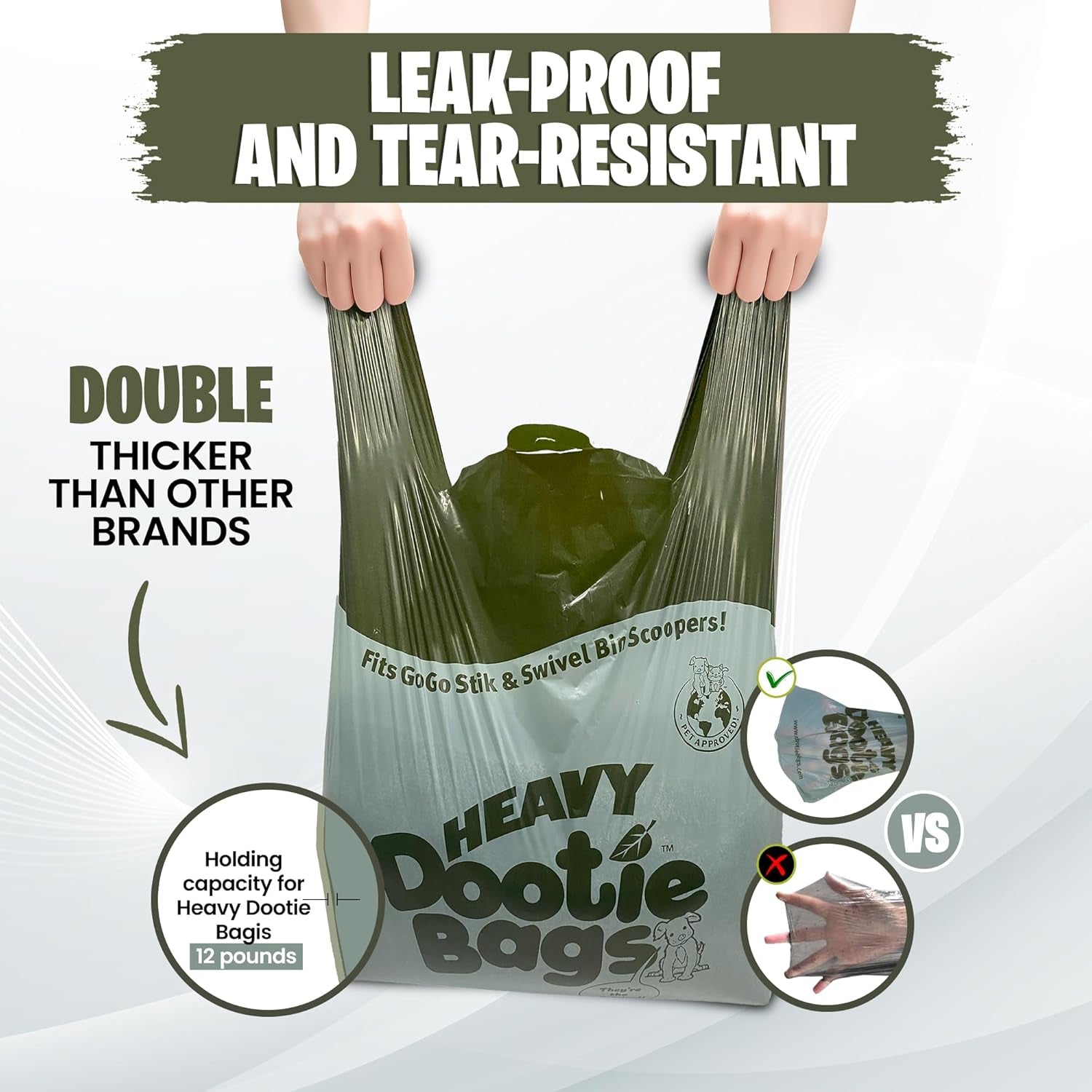 Premium Heavy-Duty Waste Bags with Easy-Tie Handles for Pet Waste and Litter Disposal - Versatile, Eco-Friendly, Strong, and Leakproof, Ideal for Swivel Bins and Scoopers