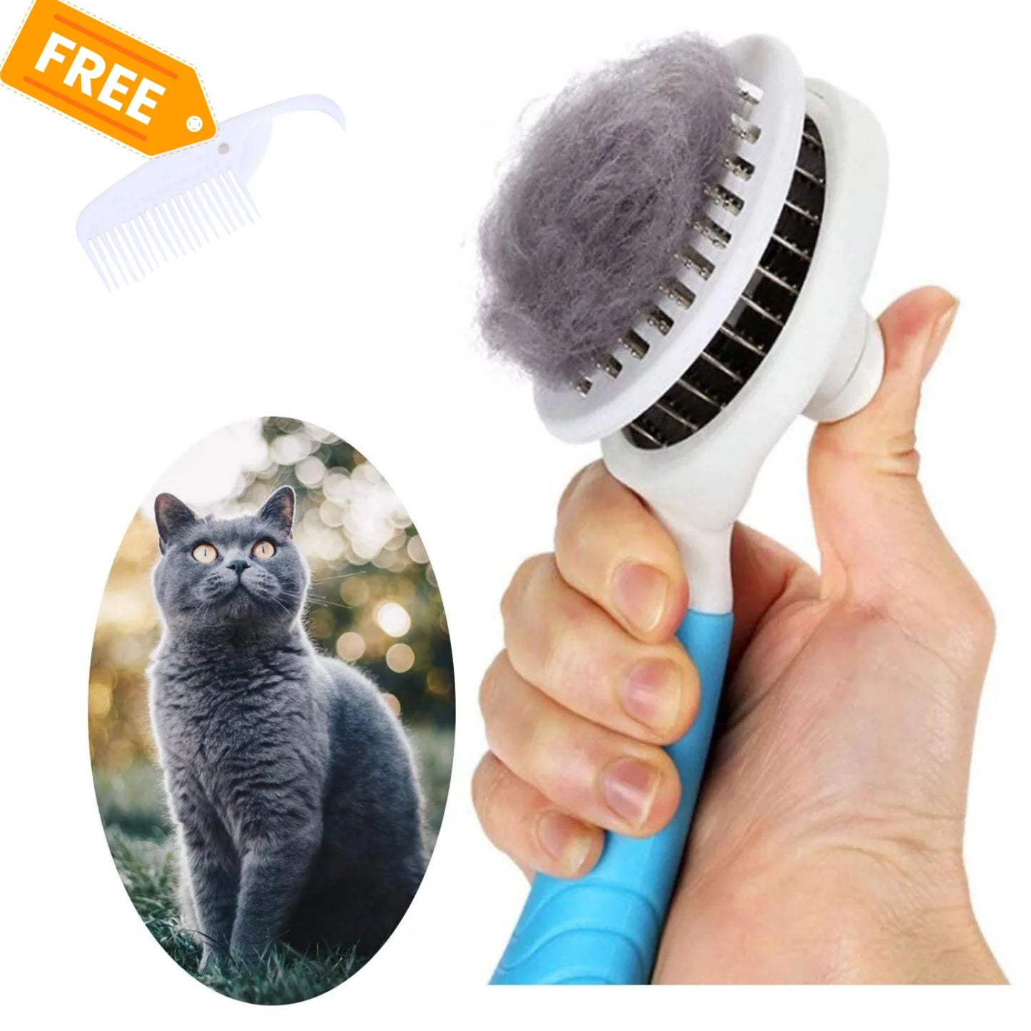 Professional Self-Cleaning Slicker Brush for Dogs and Cats - Pet Grooming Tool for Removing Loose Undercoat, Mats, and Tangled Hair with Integrated Flea Comb