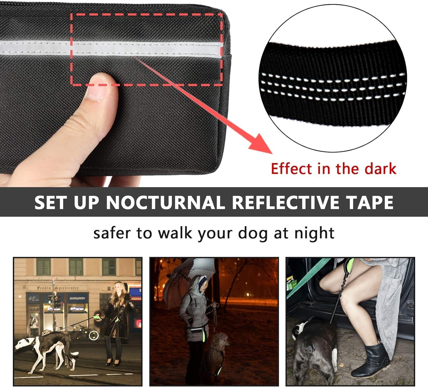 Hands-Free Dog Leash for Running, Walking, Jogging, and Hiking - Adjustable Waist Belt with Dual-Handle Reflective Bungee and Zipper Pouch for Small, Medium, and Large Dogs (Black with Green)