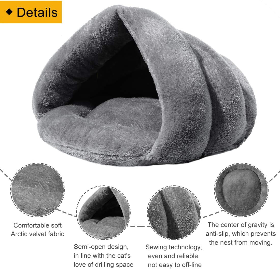 Self-Warming Cat Cuddle Cave Bed - Cozy Indoor Sleeping House for Cats and Puppies