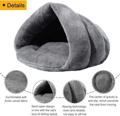 Self-Warming Cat Cuddle Cave Bed - Cozy Indoor Sleeping House for Cats and Puppies