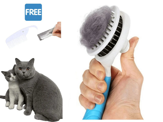 Professional Self-Cleaning Slicker Brush for Dogs and Cats - Pet Grooming Tool for Removing Loose Undercoat, Mats, and Tangled Hair with Integrated Flea Comb
