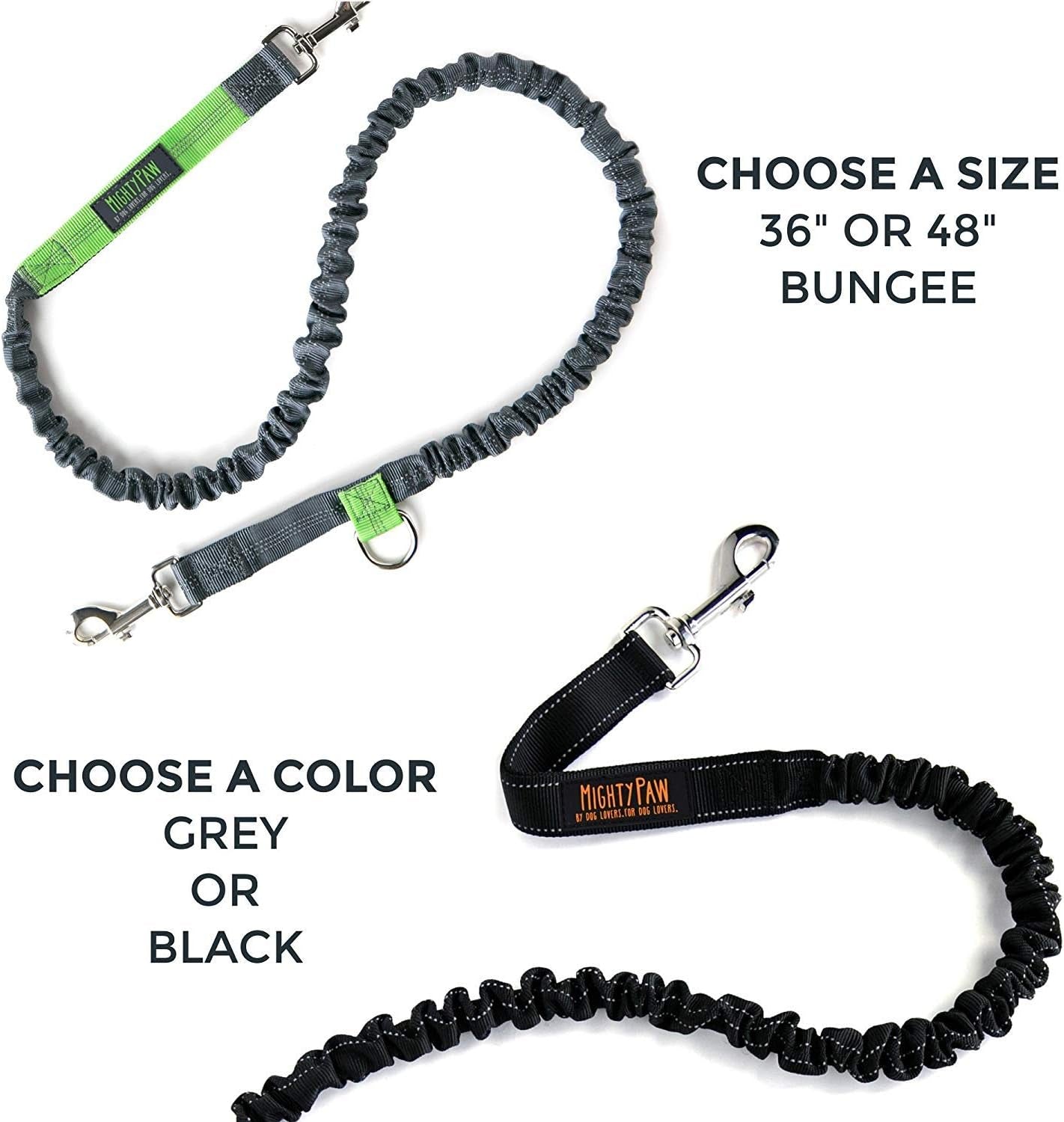 Hands-Free Bungee Dog Leash with Waist Belt for Walking and Running - Suitable for All Breeds up to 150 lbs (36" - 48") - Black