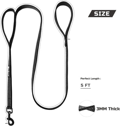 5-Foot Heavy-Duty Dog Leash with Dual Padded Handles – Reflective Training Lead for Enhanced Traffic Safety, Suitable for Large, Medium, and Small Dogs (Black)