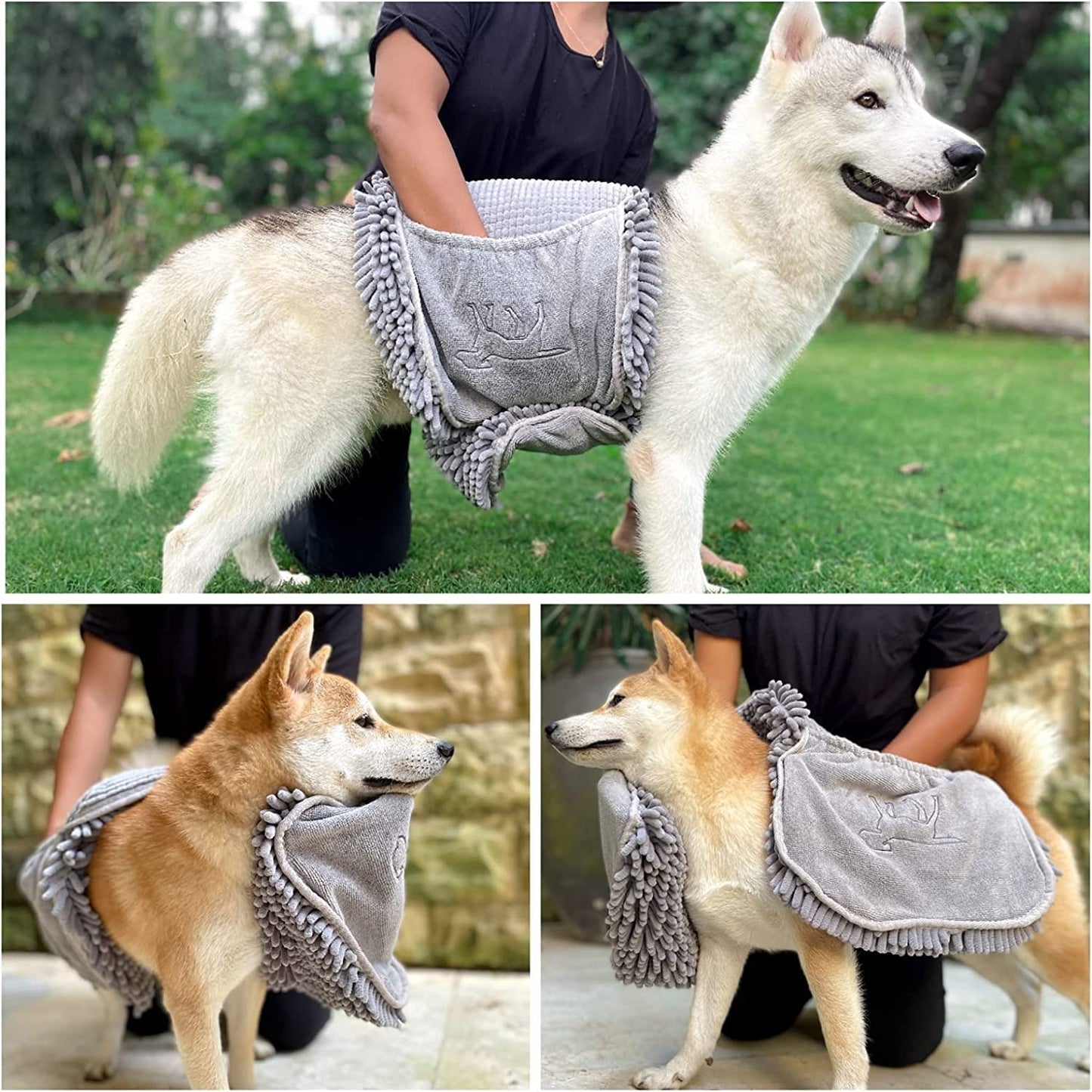 Ultra Absorbent Microfiber Dog Bath Towel - Extra Large 35x15 Size with Comfortable Hand Pockets, Ideal for Indoor and Outdoor Use, Durable and Machine Washable