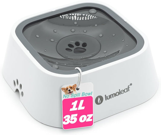 Revolutionary No Spill Water Bowl for Dogs - Drip-Free, Splash-Proof Slow Feeder in Grey (35 Oz)