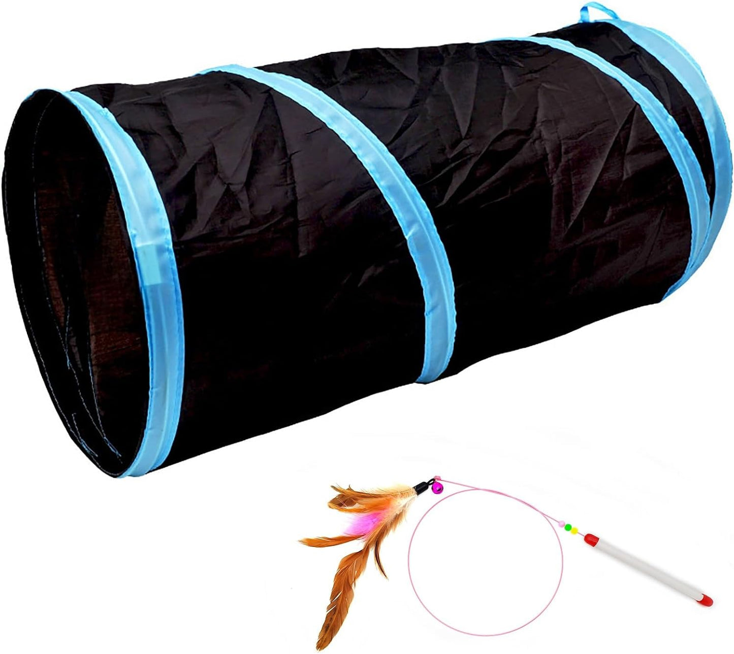 Interactive Cat and Rabbit Tunnel Toy - Collapsible 20" Play Tunnel for Indoor Pets, Including Cats, Kittens, Rabbits, and Puppies - Crinkle Design in Black