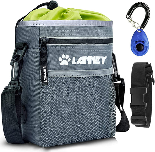 Dog Treat Pouch - Versatile Wearable Training Bag with Clicker, Shoulder Strap, Adjustable Belt, Poop Bag Dispenser, and Convenient Storage for Kibble and Pet Toys