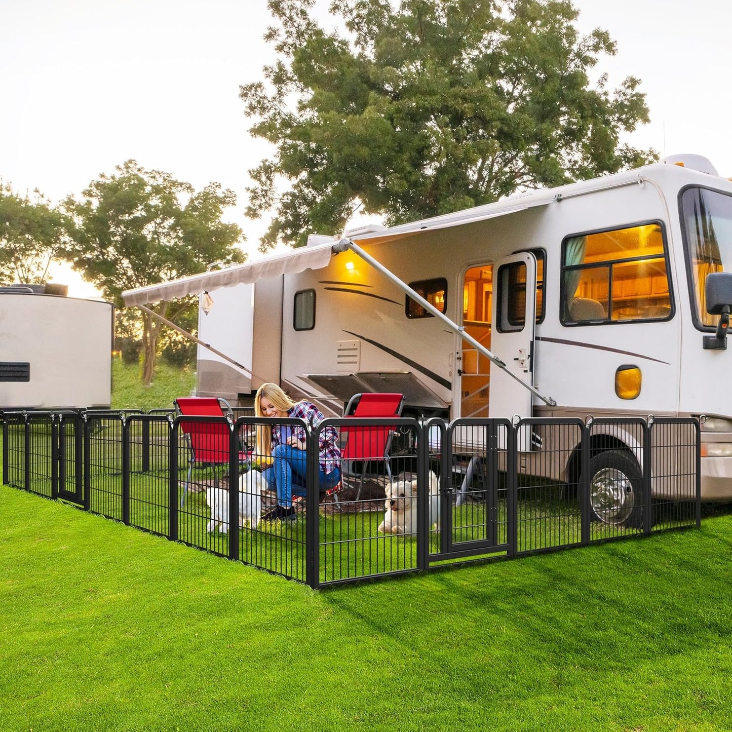 Outdoor Dog Playpen - 24 Inch Heavy Duty 16 Panel Metal Exercise Pen for Indoor and Outdoor Use, Ideal for RV Camping, Yards, and Gardens