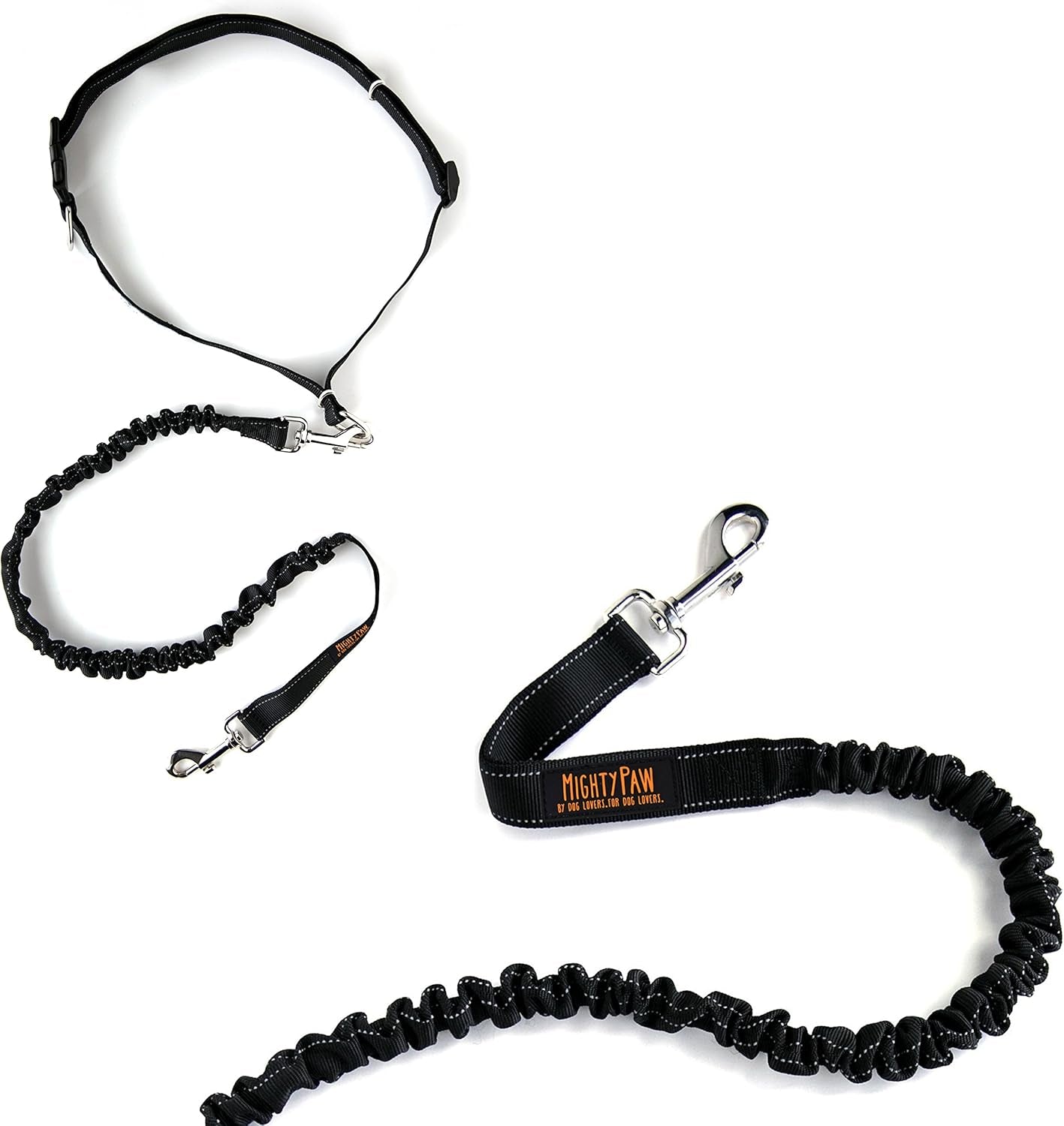 Hands-Free Bungee Dog Leash with Waist Belt for Walking and Running - Suitable for All Breeds up to 150 lbs (36" - 48") - Black