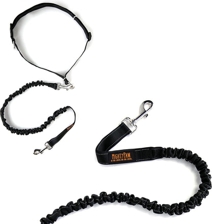 Hands-Free Bungee Dog Leash with Waist Belt for Walking and Running - Suitable for All Breeds up to 150 lbs (36" - 48") - Black