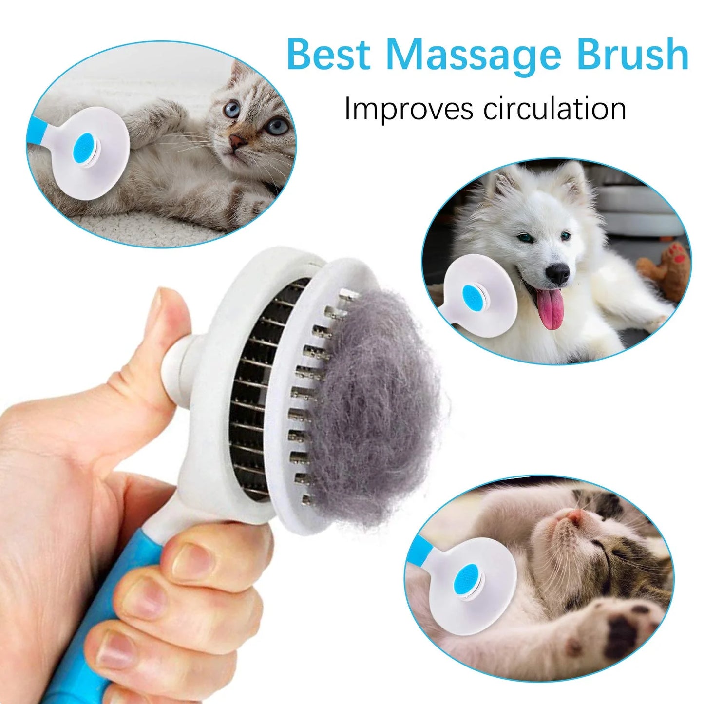 Professional Self-Cleaning Slicker Brush for Dogs and Cats - Pet Grooming Tool for Removing Loose Undercoat, Mats, and Tangled Hair with Integrated Flea Comb