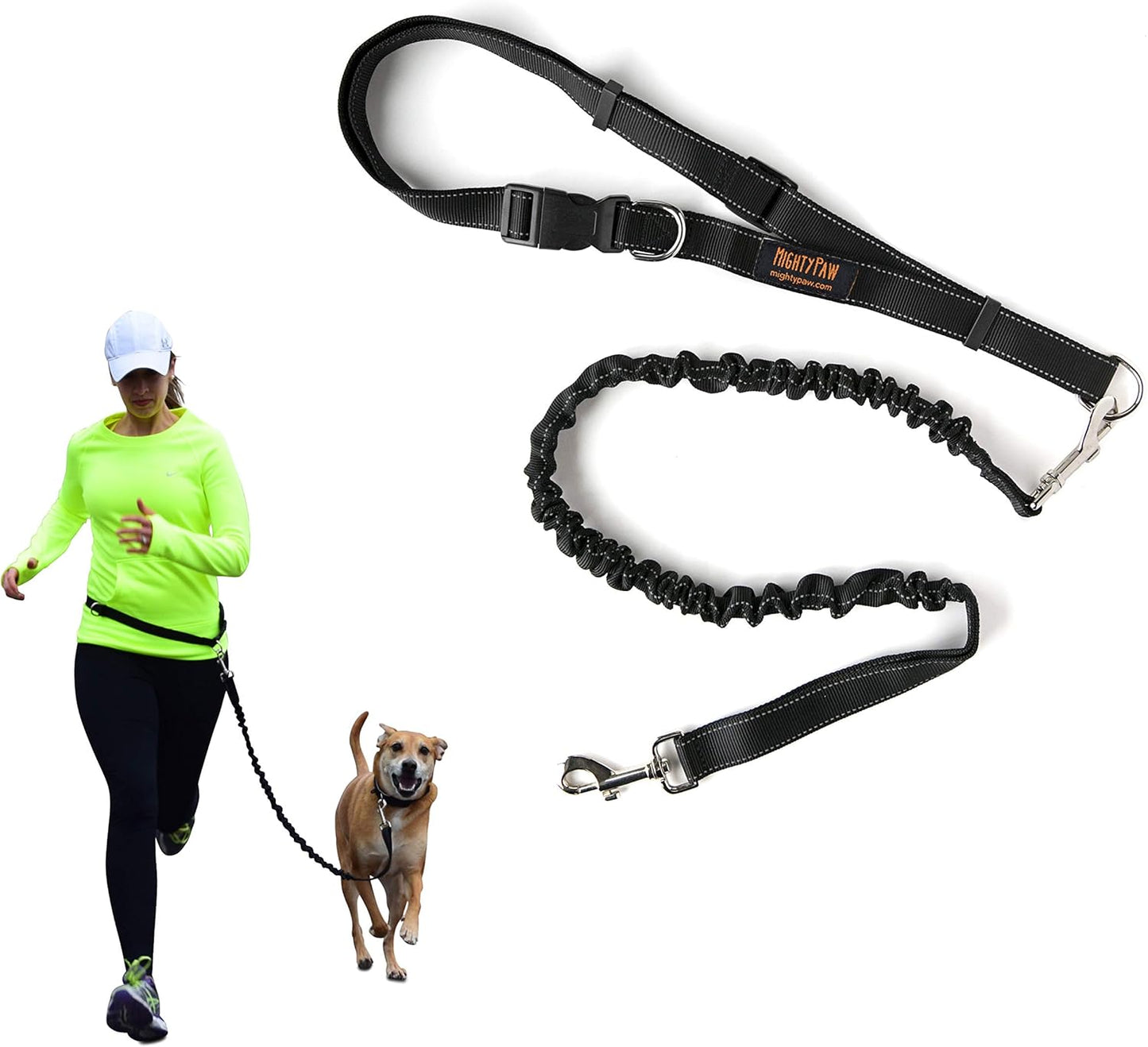 Hands-Free Bungee Dog Leash with Waist Belt for Walking and Running - Suitable for All Breeds up to 150 lbs (36" - 48") - Black