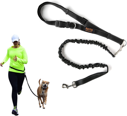 Hands-Free Bungee Dog Leash with Waist Belt for Walking and Running - Suitable for All Breeds up to 150 lbs (36" - 48") - Black
