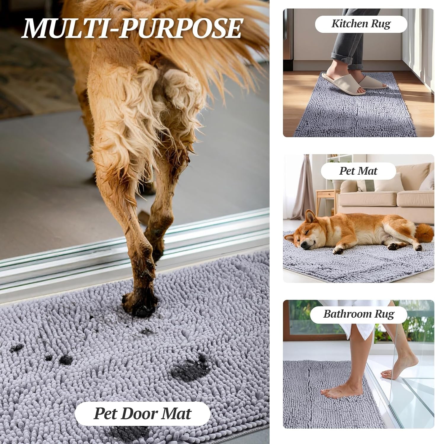 Absorpmax Dog Door Mat - Waterproof, Washable, and Water-Absorbent Rug for Indoor Entryways, 31" x 20", Grey