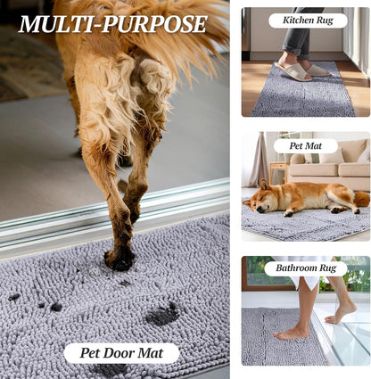 Absorpmax Dog Door Mat - Waterproof, Washable, and Water-Absorbent Rug for Indoor Entryways, 31" x 20", Grey