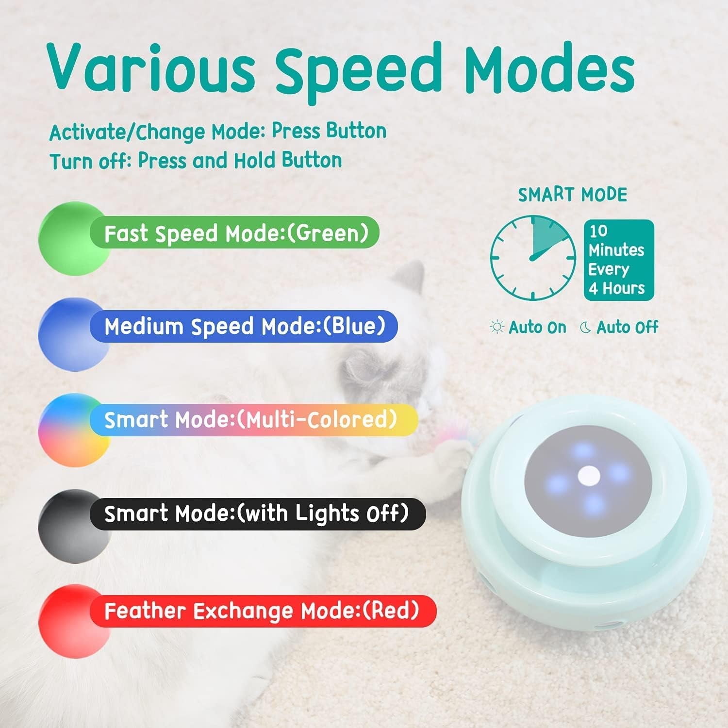2-in-1 Interactive Cat Toys for Indoor Cats - Automatic Toy Balls and Mice with Ambush Feather Attachments, Dual Power Supply, Adjustable Speed, and Auto On/Off Feature