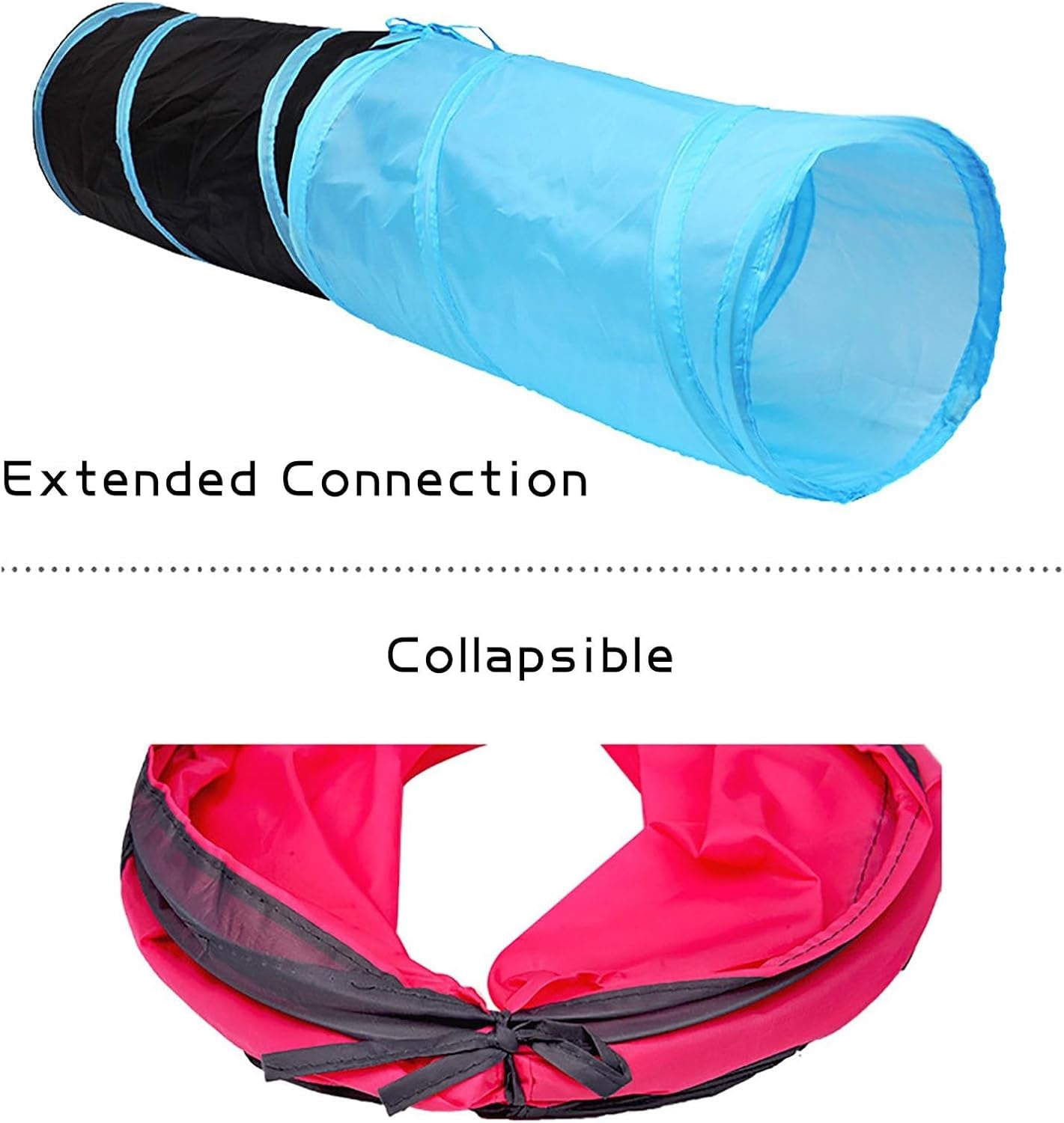 Interactive Cat and Rabbit Tunnel Toy - Collapsible 20" Play Tunnel for Indoor Pets, Including Cats, Kittens, Rabbits, and Puppies - Crinkle Design in Black