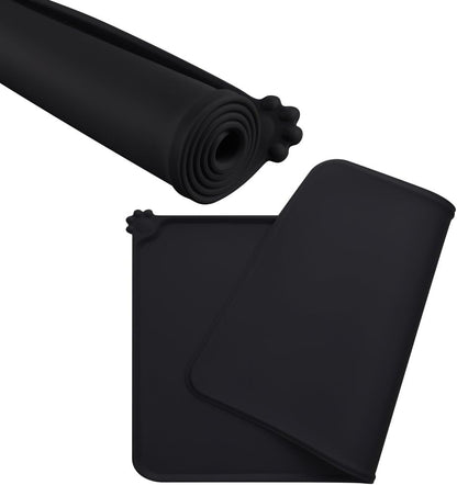 Silicone Non-Slip Dog and Cat Feeding Mat, Waterproof Pet Bowl Placemat for Small Animals (18.5" x 11.8", Black)