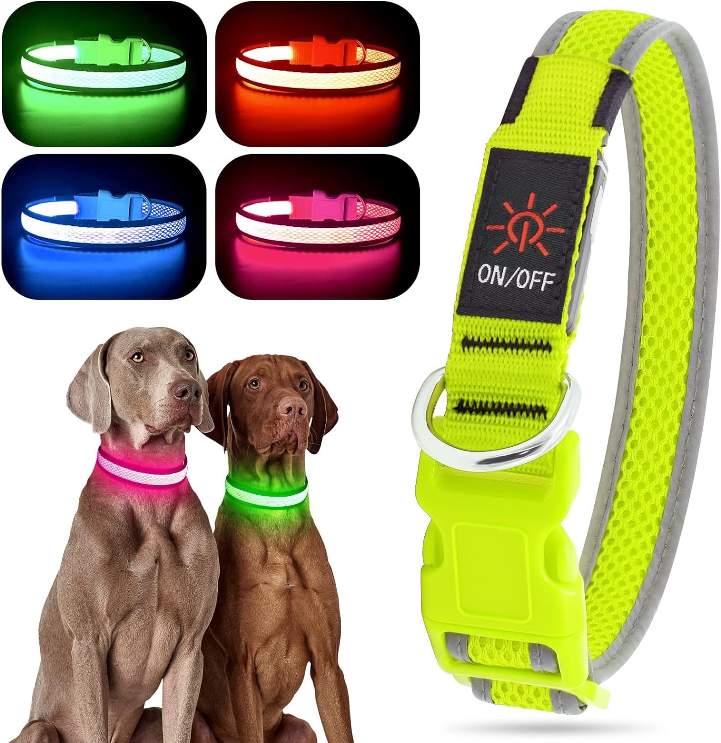 USB Rechargeable LED Dog Collar - Adjustable Super Bright Glowing Light for Night Walks (Green, Small)