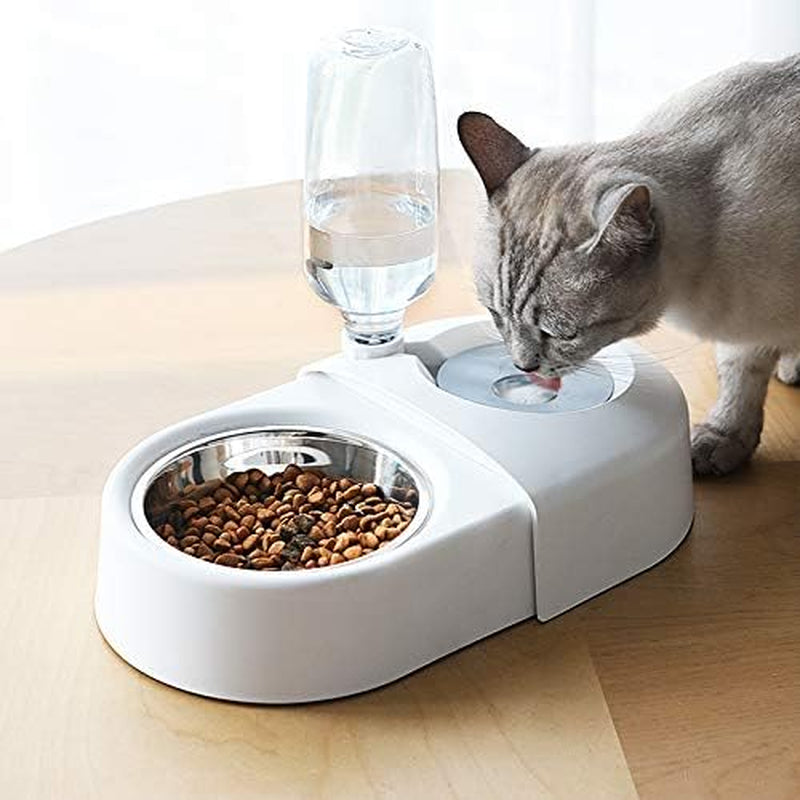 Double Dog Bowls with Automatic Water Dispenser for Small Dogs and Cats - Detachable and Stable Design (White)