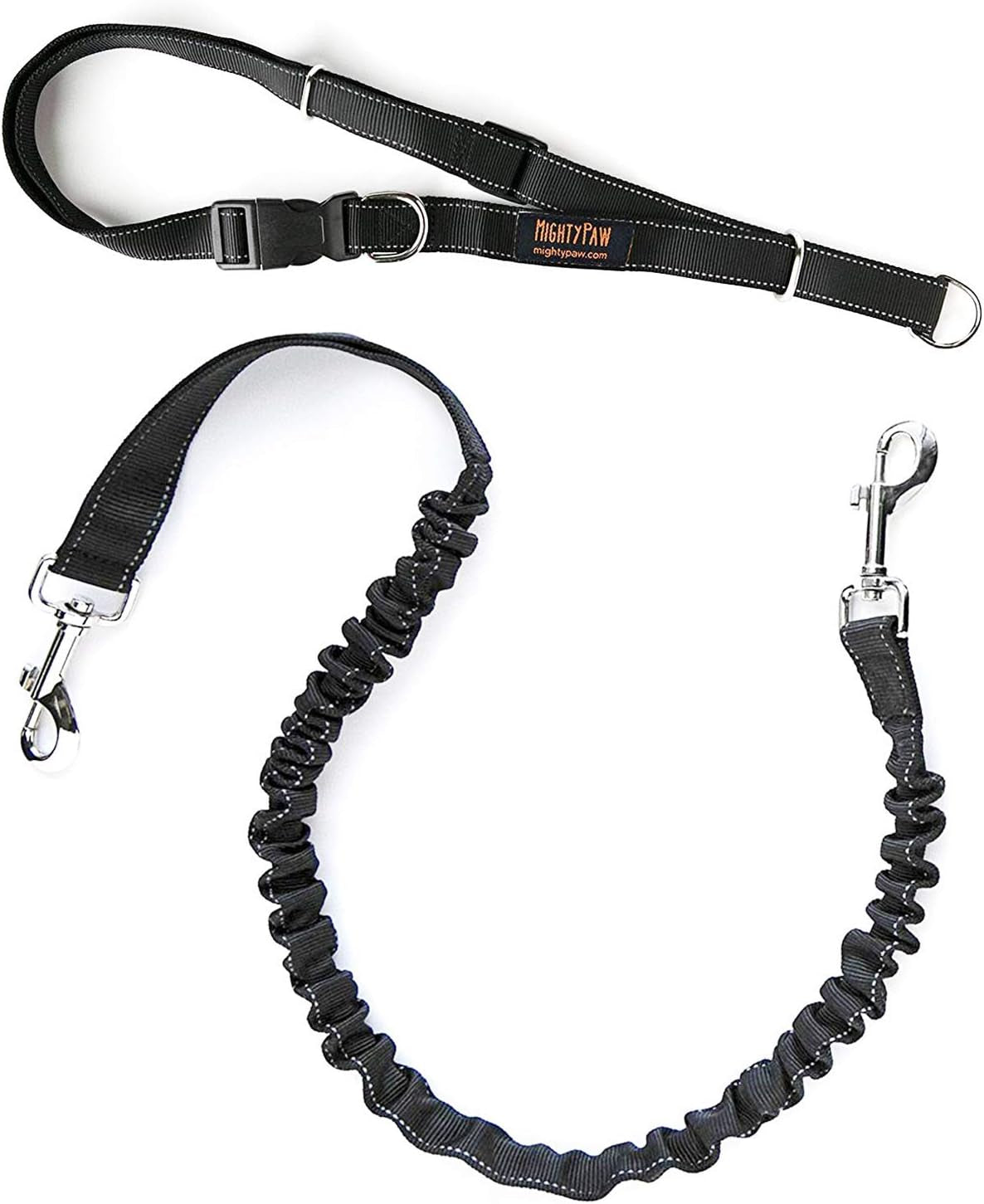 Hands-Free Bungee Dog Leash with Waist Belt for Walking and Running - Suitable for All Breeds up to 150 lbs (36" - 48") - Black