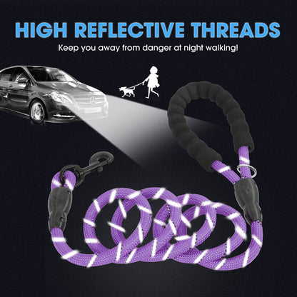 2-Pack 5/6 FT Dog Leash Set with Padded Handle and Reflective Threads for Small, Medium, and Large Dogs (5FT-1/2'', Black and Purple)