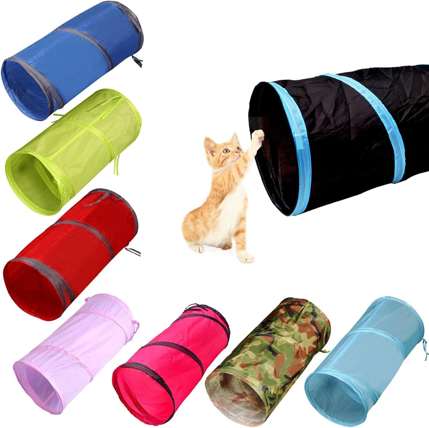 Interactive Cat and Rabbit Tunnel Toy - Collapsible 20" Play Tunnel for Indoor Pets, Including Cats, Kittens, Rabbits, and Puppies - Crinkle Design in Black