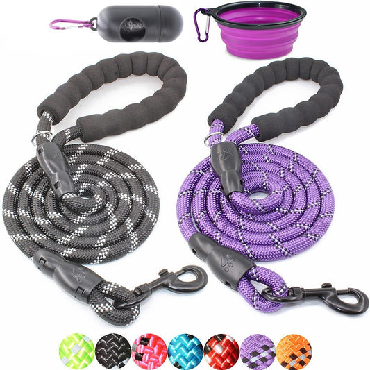 2-Pack 5/6 FT Dog Leash Set with Padded Handle and Reflective Threads for Small, Medium, and Large Dogs (5FT-1/2'', Black and Purple)