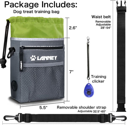 Dog Treat Pouch - Versatile Wearable Training Bag with Clicker, Shoulder Strap, Adjustable Belt, Poop Bag Dispenser, and Convenient Storage for Kibble and Pet Toys