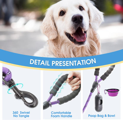 2-Pack 5/6 FT Dog Leash Set with Padded Handle and Reflective Threads for Small, Medium, and Large Dogs (5FT-1/2'', Black and Purple)