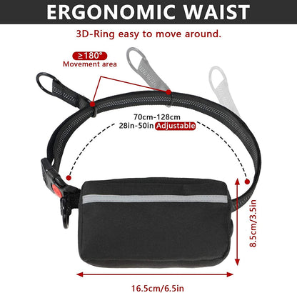 Hands-Free Dog Leash for Running, Walking, Jogging, and Hiking - Adjustable Waist Belt with Dual-Handle Reflective Bungee and Zipper Pouch for Small, Medium, and Large Dogs (Black with Green)