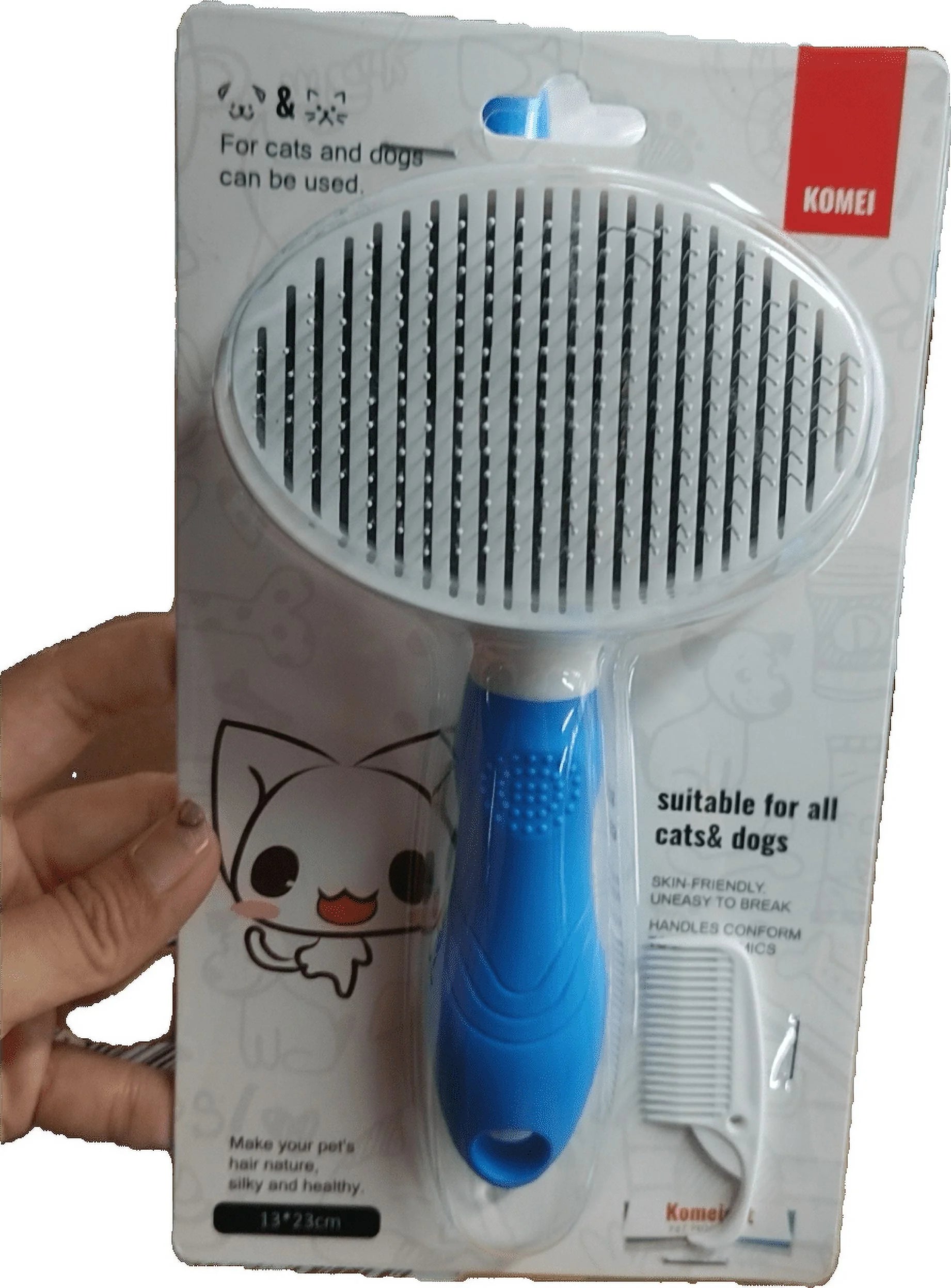 Professional Self-Cleaning Slicker Brush for Dogs and Cats - Pet Grooming Tool for Removing Loose Undercoat, Mats, and Tangled Hair with Integrated Flea Comb