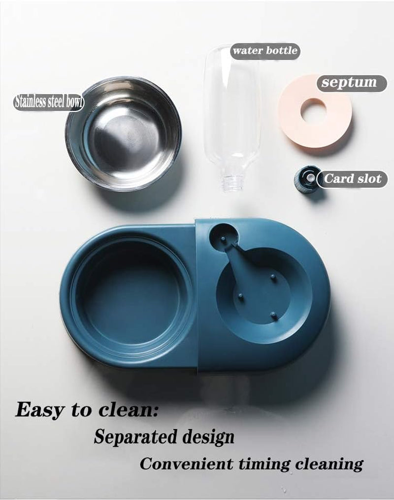 Double Dog Bowls with Automatic Water Dispenser for Small Dogs and Cats - Detachable and Stable Design (White)