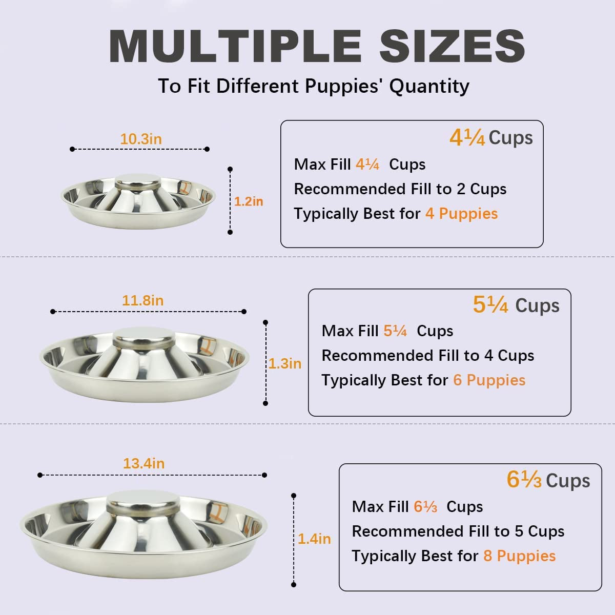 Stainless Steel Dog Bowls for Puppies - 10.3 Inch Feeding and Water Dishes