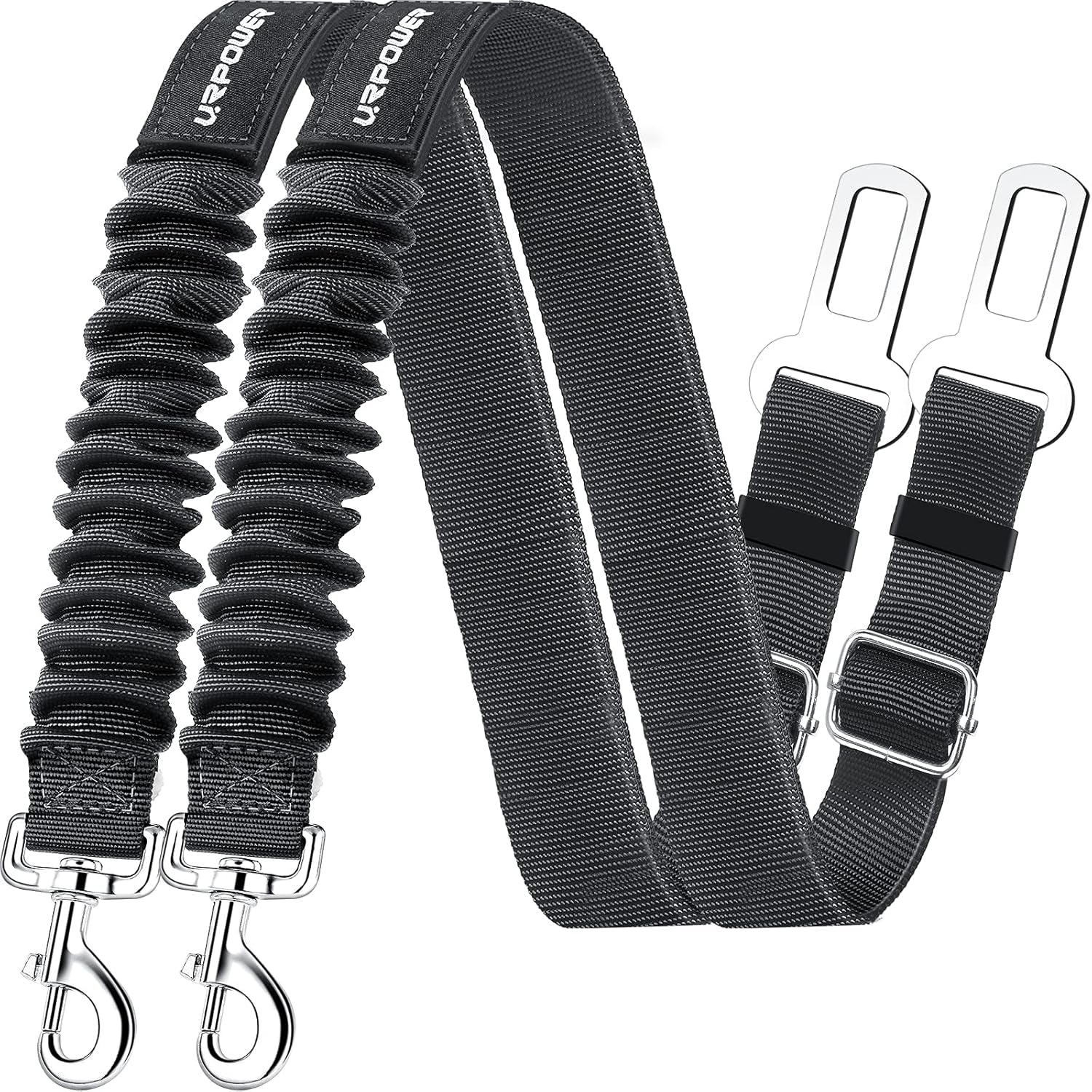 Adjustable 2-Pack Retractable Dog Seat Belt with Elastic Bungee Buffer, Heavy-Duty 360-Degree Swivel Car Harness for Pet Safety